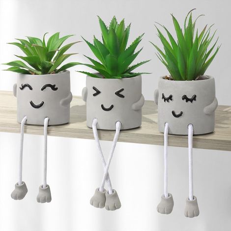 Juego de 3 plantas artificiales en maceta, suculentas artificiales con patas colgantes, efecto cemento emocional, suculentas artificiales en macetas, decoración para el hogar, oficina, mesa, sala de e (1/5)