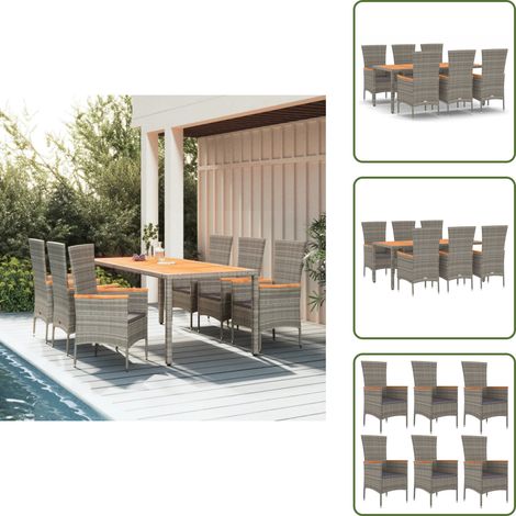 The Living Store 7-tlg. Garten-Essgruppe mit Kissen Grau Poly Rattan - Gartenessgruppe (1/5)
