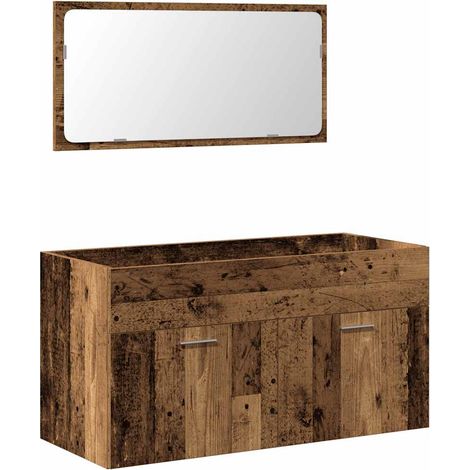 Maison Exclusive - Badschrank mit Spiegel Altholz-Optik Holzwerks
