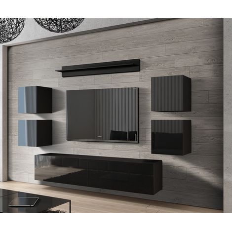 Ensemble meuble TV CONCEPT 41-HG-B-1-1A noir brillant 240 cm (1/2)