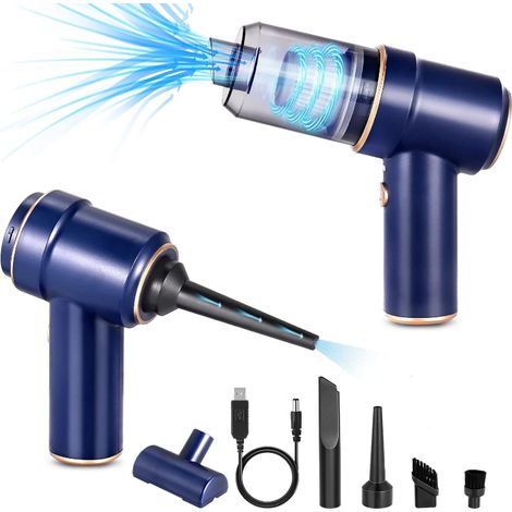 Aspirateur portatif sans fil 3 en 1 avec fonction souffleur d'air comprimé, mini aspirateur rechargeable, modèle de base bleu, idéal pour les poils d'animaux et le nettoyage de voiture. (1/5)