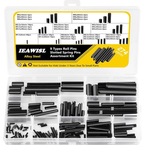 274 PCS Goupilles à Ressort, Acier 65Mn, 10 Tailles M1.5-M8 M1.5/2/2.5/3/3.5/4/5/6/8, Effet robuste et durable haute dureté, Forte résistance pour réparation auto, rénovation de maison (1/5)