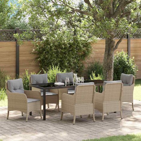 Garten Essgruppe mit Kissen 7 pcs Beige Poly-Rattan
