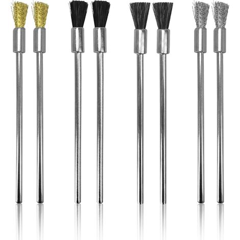 8 Pcs Mini Brosse Métallique Brosses Métalliques Perceuse Brosse en Forme de Stylo Brosse Laiton 4 Styles pour Nettoyage Décontamination ébavurage Éliminer Rouille et Corrosion (1/5)