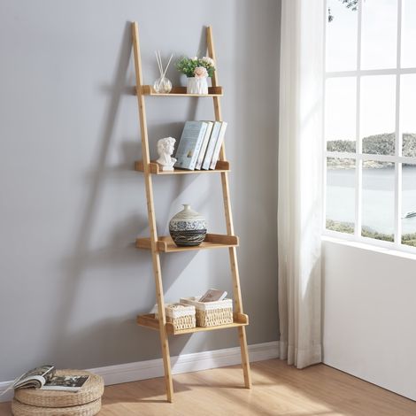 [En.Casa] – Étagère échelle en bambou 176 x 44 cm – 4 niveaux – Design intemporel – Pour rangement livres et décoration