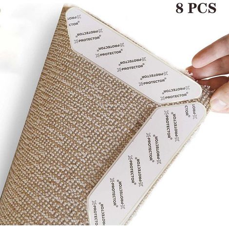 Ruban adhésif pour tapis, lot de 8, double face, lavable et amovible, pour une fixation optimale de votre tapis. Adhésif antidérapant, empêche le tapis de se courber sur les parquets et adhère aux coi (1/5)