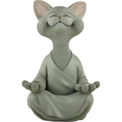 Figurine de chat Bouddha gris en méditation, statuette décorative pour yoga et intérieur, 12,5 cm (1/5)