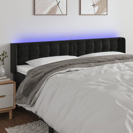 Tête de lit à LED pour lit double, Cadre de lit, Tableau décoratif de chevet Noir 203x16x78/88 cm Velours SDG98167 (1/5)
