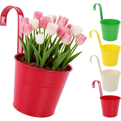 Lot de 4 Pots de fleurs suspendus, Acier galvanisé, Trou de drainage, Design modulaire, Pour balcon et jardin