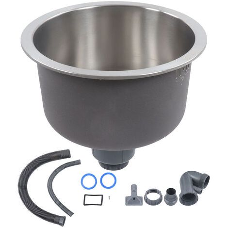 Mini évier de cuisine rond en acier inoxydable, bassin rond avec raccord de gouttière de 30 cm de diamètre (1/5)