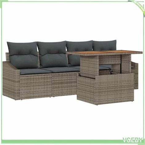 Ensemble canapé de jardin - FAFEICY - Modulaire - Gris - Poly rotin - Rangement intégré (1/5)