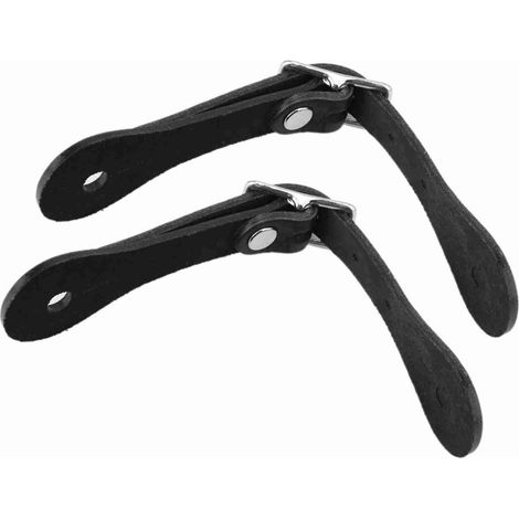 paire d'accessoires d'équitation, sangles d'éperons en cuir véritable faites main (noires) (1/5)