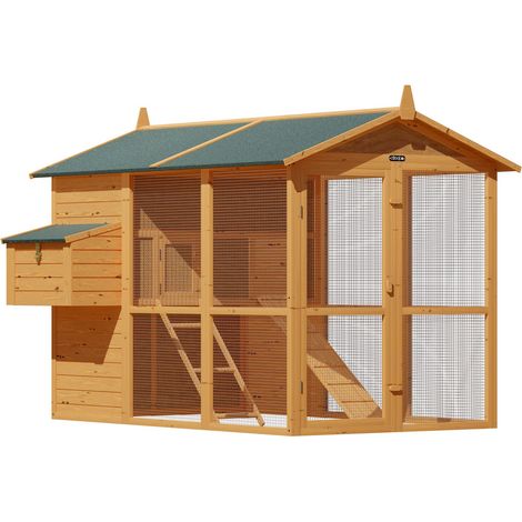 Deuba Wooden Chicken Coop 148 x 151 x 148 cm Brown House Hen Poultry Rabbit Chicken Run Nest Box (1/5)