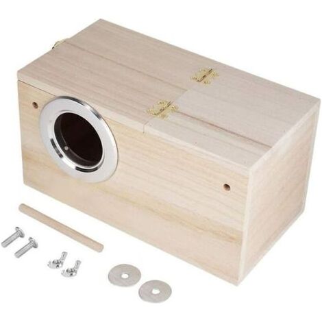 Vente chaude-Nichoir Oiseaux Exterieur, nichoir pour volière en Bois Naturel, boîte de Reproduction, nid d'oiseaux pour Perruche Pinson, tourtereaux, Cockatiel, Bourgeon, (Ouverture à Droite), (1/5)