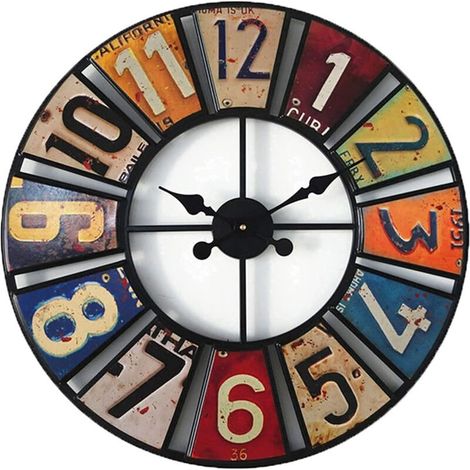 Grande horloge murale de jardin extérieure, horloge de jardin ronde antique autocollante avec cadran ouvert, horloge extérieure étanche en métal pour Inte（12 pouces）