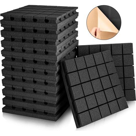 Lot de 12 panneaux de mousse acoustique, 30 x 30 x 5 cm, panneaux de mousse insonorisants autocollants, ignifuges et absorbant le bruit (1/5)