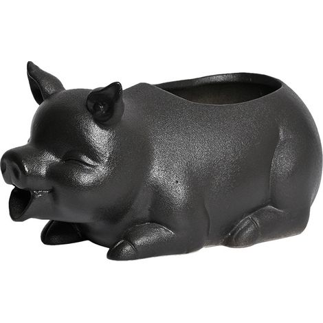 Fontaine en Céramique Noire pour Bassin à Poissons – Cracheur d'eau de pig– Jet d'eau pour Aquarium et Jardin – Décoration Paysagère Naturelle