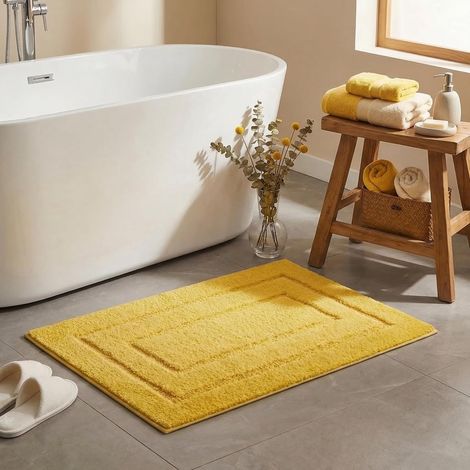 Gelbe, rutschfeste Badematte 50 x 80 cm, weiche, saugfähige Badematte, waschbare, flauschige Bodenmatte für Bad, Wohnzimmer oder Dusche (1/5)
