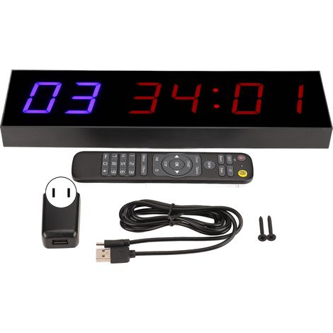 Gym Timer Interval 6 Bit LED Workout Countdown Up Stopwatch with Remote 1.8in AC110240V US Plug (1/5)
