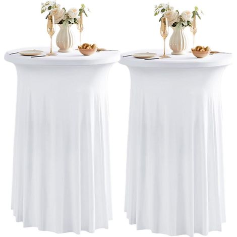 Lot de 2 nappes de table de cocktail extensibles en spandex avec jupe 80x110cm Blanc