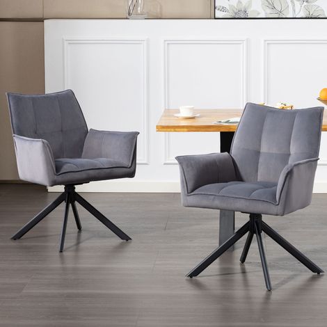 Juego de 2 Sillas de Comedor Giratorias con Reposabrazos Respaldo Acolchado Tapizado en Terciopelo Patas de Acero Gris (1/5)