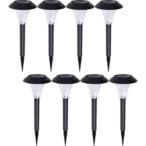 Lot de 8 Lampes Solaires Extérieures LED pour Pelouse et Cour, Étanches, en Abs Noir, Économie D'énergie et Design Unique de Champignon Long (1/5)