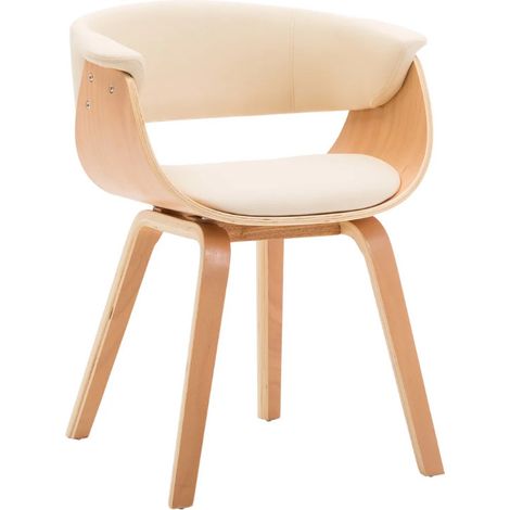 Chaise de salle à manger bois clair courbé et similicuir beige Kobaly (1/5)