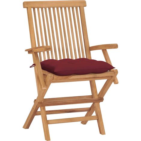 Maison Exclusive - Sedie pieghevoli con cuscini color rosso vino, 4 pezzi, in legno massello di teak. (1/5)