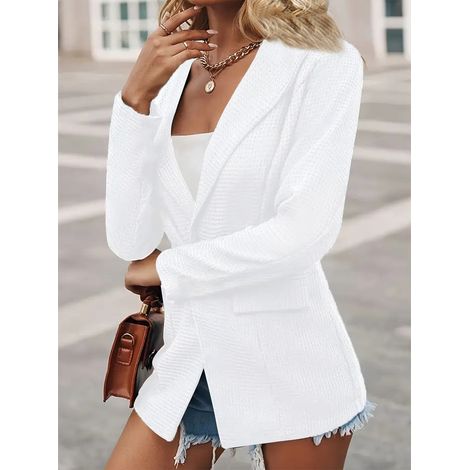 Veste de tailleur femme à un bouton, manches longues, couleur unie, idéale pour le travail et les activités de plein air, blanche, taille XL (1/3)
