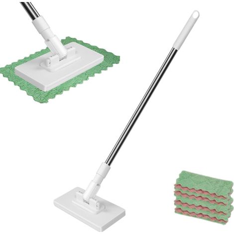 Balai Serpillère avec Système de Serrage à Pression, Balais Serpillère Nettoyer Sol avec 4 Chiffons, Mini Balai à Plat Rotative à 360°, pour Nettoyer Les Sols, Les Placards et Les Murs