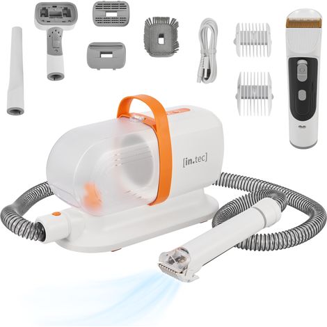 Cortapelos eléctrico para mascotas con aspiradora Amesbury - Blanco/Naranja [in.tec]