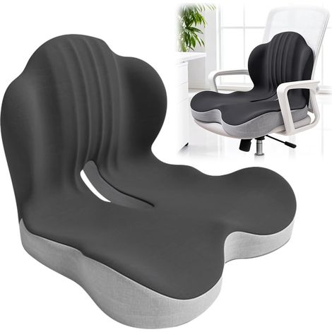Ergonomisches Sitzkissen – 1 Stück – Viskoelastischer Schaumstoff – Lenden- und Steißbeinstütze – Büro, Auto, Rollstuhl – 44 x 44 x 32 cm, Grau (1/5)