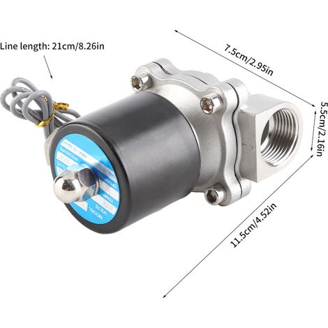Électrovanne 12 V G3/4" en acier inoxydable 304, normalement fermée, 2 positions, 2 voies (1/5)