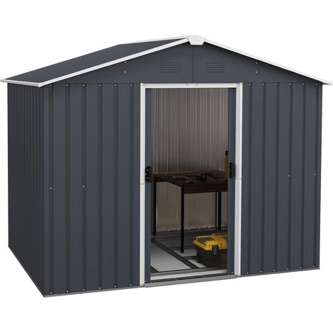 COSTWAY Caseta Jardin Exterior, 174 x 236 x 190 cm, Cobertizo Metálico de Almacenamiento con Cerradura y 2 Puerta, Ventana de Aire, Diseño de Rampa, Casita Organizador para Jardín (4㎡) (1/5)