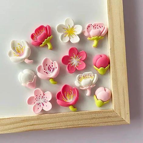 Lot de 12 aimants de réfrigérateur en résine à motif fleur rose, aimants décoratifs magnétiques pour réfrigérateur et tableau blanc (1/5)