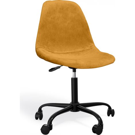 Sedia da Ufficio Girevole con Ruote – Rivestimento in Velluto – Gambe in Acciaio Nero - Denisse Senape (1/5)