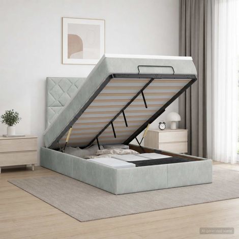 vidaXL Cama otomana con colchón Gris Claro 120 x 190 cm Terciopelo (1/5)