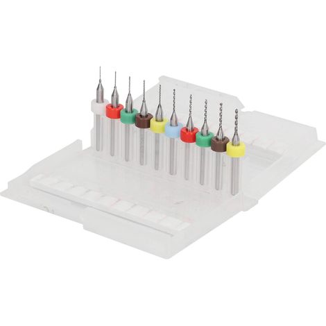 Foret hélicoïdal carbure tungstène pour PCB, tige 1/8", lot de 10, diamètres 0,3-1,2mm. (1/5)