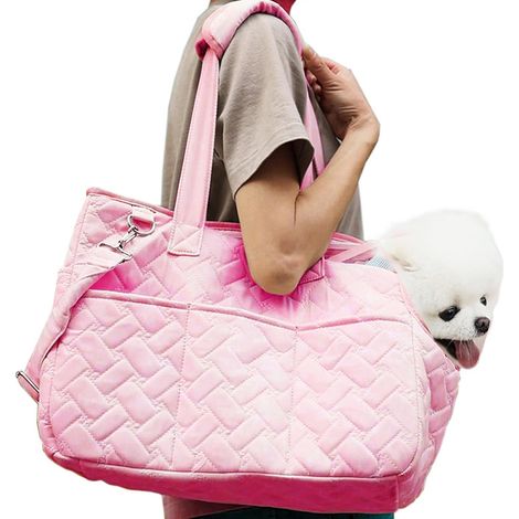Trasportino leggero in nylon per cani e gatti di piccola taglia, spallacci regolabili, robusto e salvaspazio, comoda borsa da trasporto per i viaggi (rosa) (1/5)
