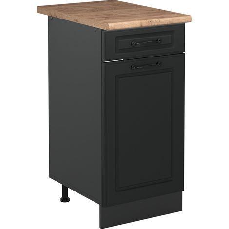 Mobiletto base cucina R-Line, Antracite country/Antracite, 40 cm piano di lavoro Rovere dorato, Vicco (1/5)