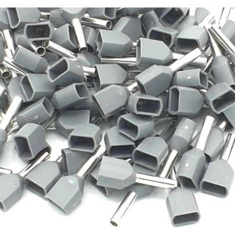 Embouts De Sertissage Double - 0 75 Mm2 - Gris - Pour Câbles Multibrins Et Triphasés - 100 Pièces (1/2)