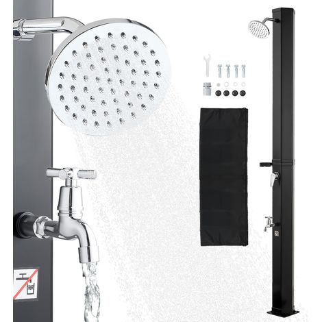 Mophorn Solardusche 35 L, Solar Gartendusche 2160 mm Höhe, Pooldusche mit Seifenhalter, Temperaturregulierung für Warm- und Kaltwasser, freistehend, Außendusche für Garten, Pool oder Strand, Schwarz