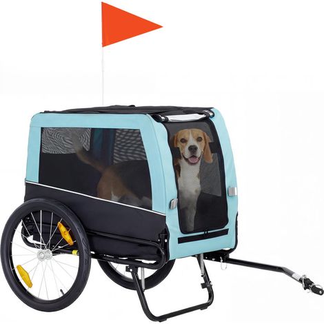 Remorque Vélo pour Chien AoSenYunZhou Pliable avec Laisse et Réflecteurs Charge Max 20 kg Bleu Clair 143x70x90cm (1/5)