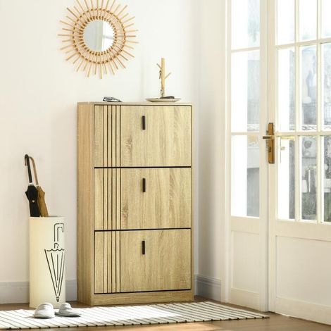 Meuble à Chaussures Grande Capacité avec 3 Abattants pour 18 Paires, Design Fonctionnel pour l'Entrée, le Couloir ou le Salon, 63 x 24 x 117 cm , Chêne (1/5)