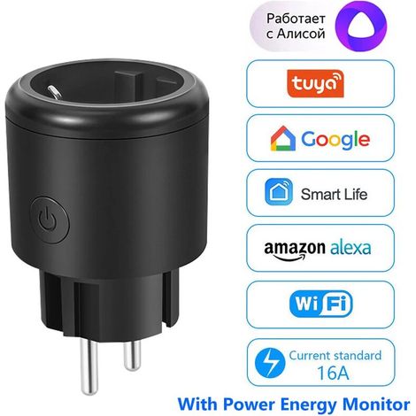 Enchufe inteligente de 16 A / Enchufe inteligente WiFi UE + función de sincronización de monitor de energía, la aplicación Toua SmartLife funciona con Alexa, Google Home, Yandex, Alice