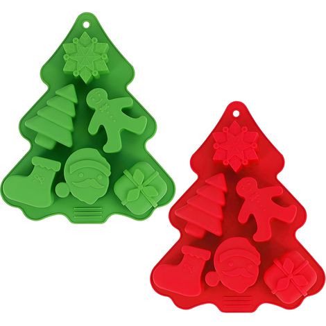 Lot De 2 Moule à Chocolat de Noël, 12 Cavités de Noël en Silicone Moule à Bonbons, Moule à Gâteau Avec Formes sur le Thème de Noël - Facile À Démouler, Antiadhésif,Bonhomme de Pain D'épice Rouge-vert,
