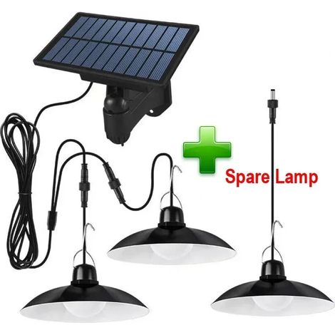 (Lumière blanche - Ensemble C) Lustre solaire LED à panneau solaire, lampe suspendue à lumière blanche/chaude avec télécommande, idéal pour le camping, le jardin et les activités de plein air. (1/5)