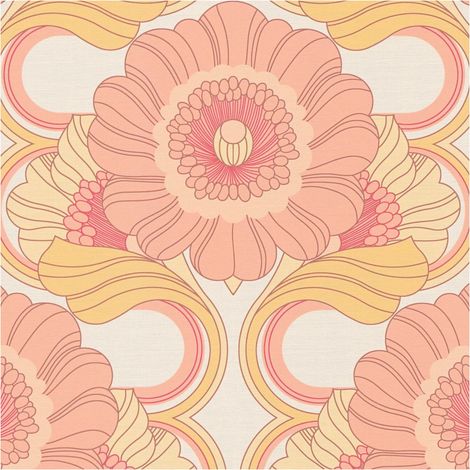Retro Tapete Profhome 395305 heißgeprägte Vliestapete leicht strukturiert mit Blumen-Muster matt rosa creme-weiß alt-rosa ocker-gelb 4,5 m2