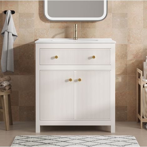 Mobile bagno con lavabo in ceramica 81 cm bianco OKMYHOME (1/5)