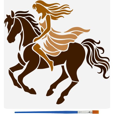 Pochoir Avec 1 Pinceau en Plastique de 30x30cm Motif Femme à Cheval Motif de Dessin Modèle à Thème Humain pour Mur Meubles Bois Décor Intérieur DIY (1/5)
